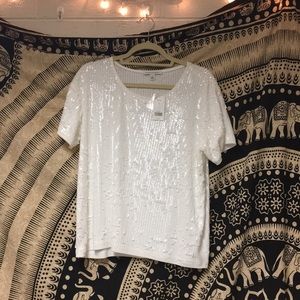Banana Republic white sequin t-shirt